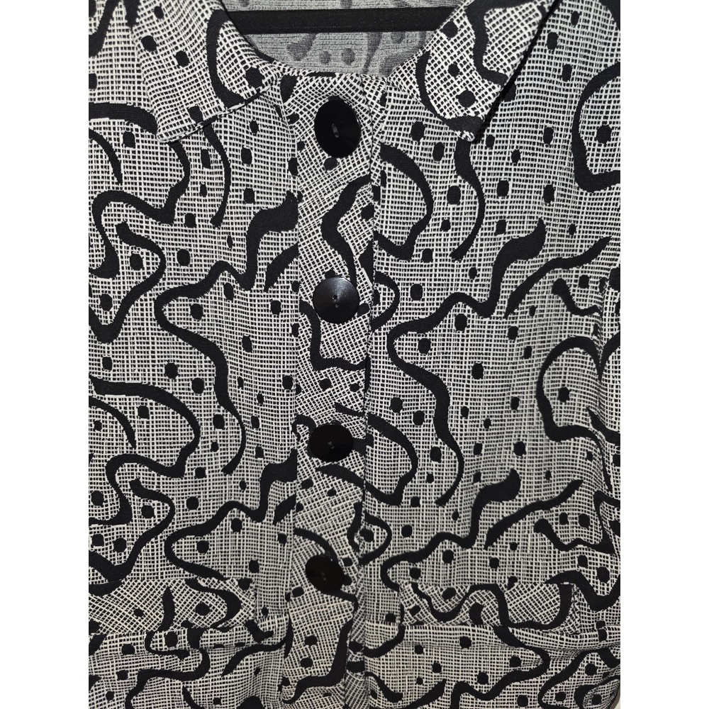 Andria Lieu Collection Black White Abstract Print Button Front Jacket Top Size L - Picture 2 of 7